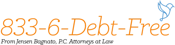 A logo for 833-6-6-debt-free from jensen bagnato pc attorneys at law