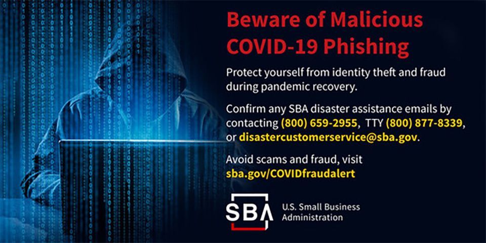 A poster that says beware of malicious covid-19 phishing