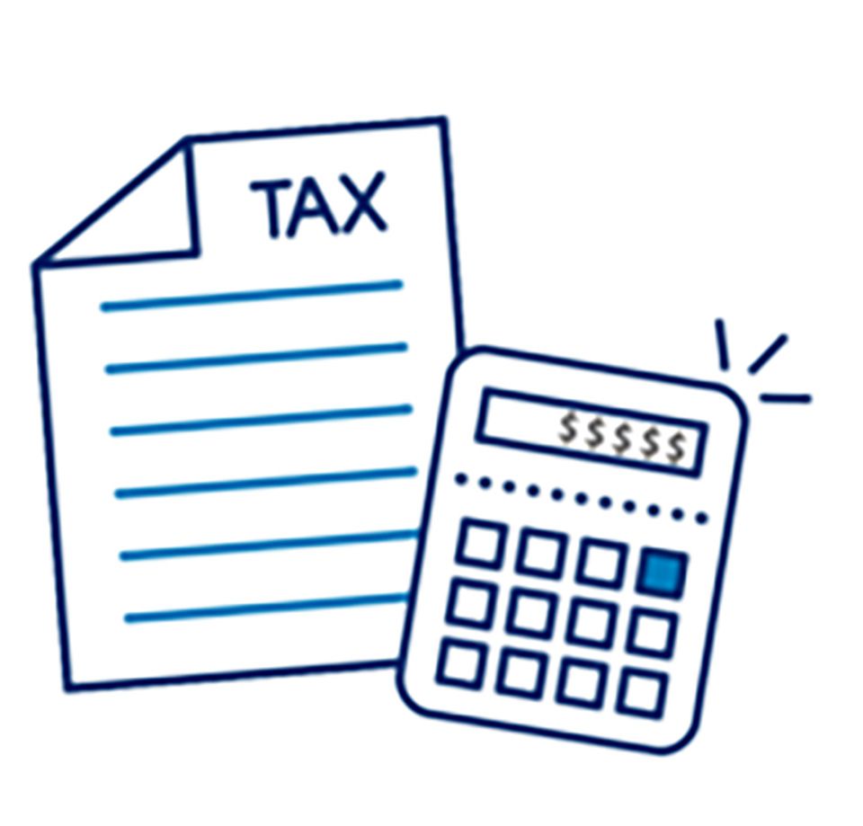 An illustration of a tax form and a calculator.