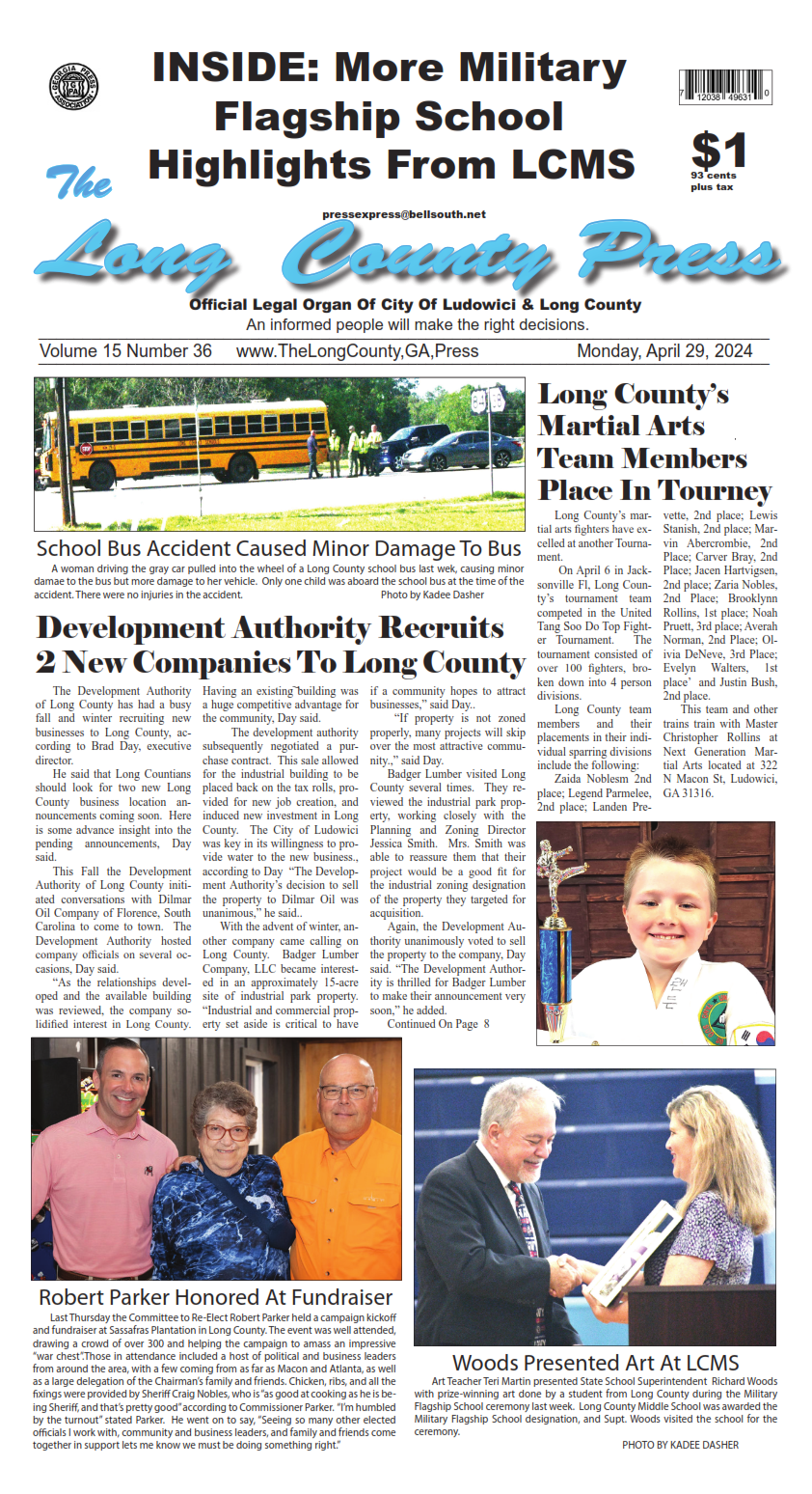 The front page of the long county press newspaper