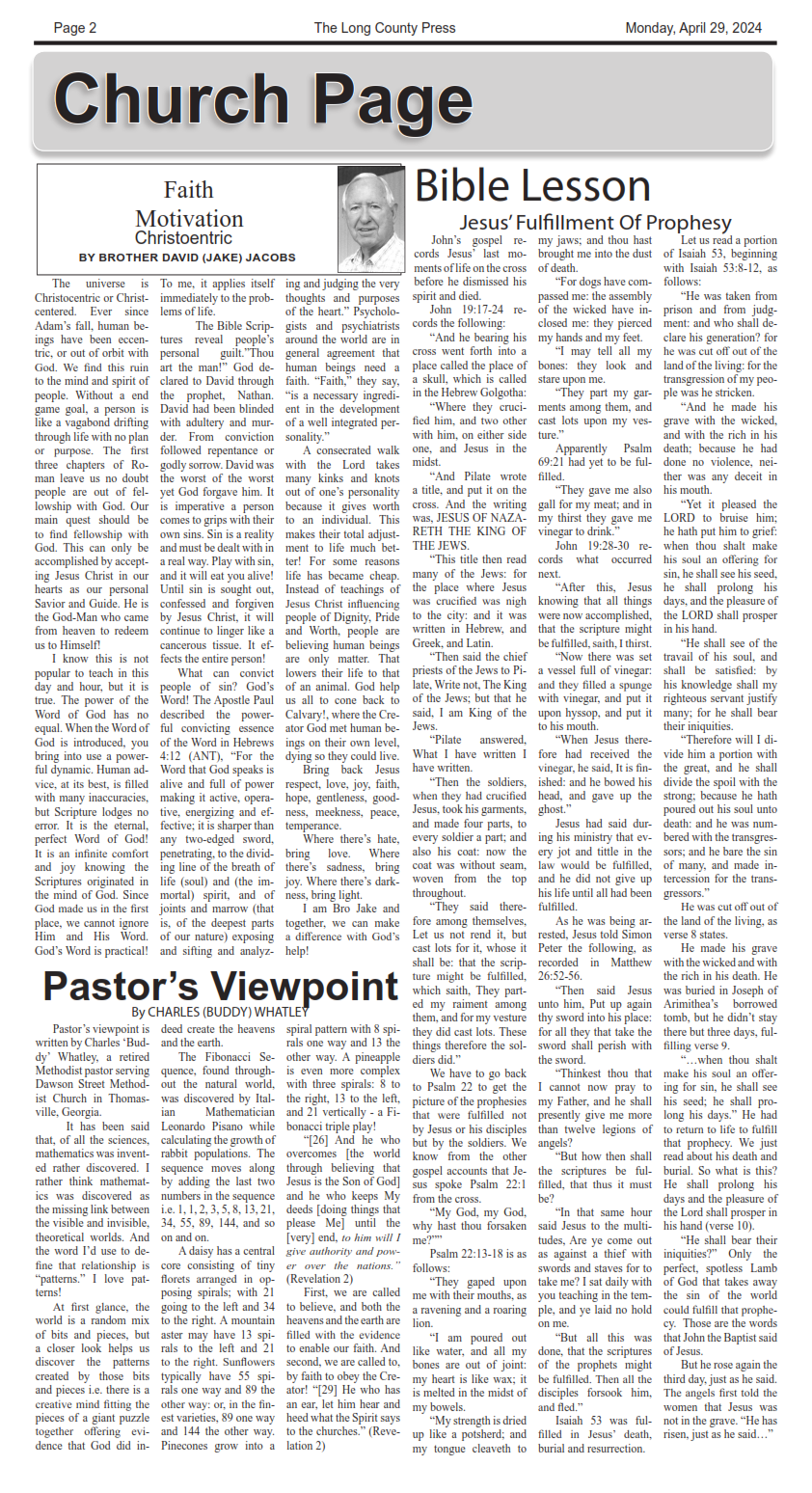 A newspaper article titled church page bible lesson pastor 's viewpoint