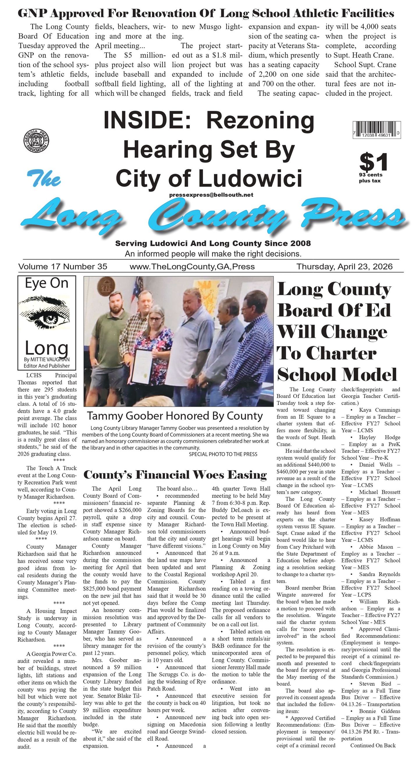 The front page of the long county press newspaper