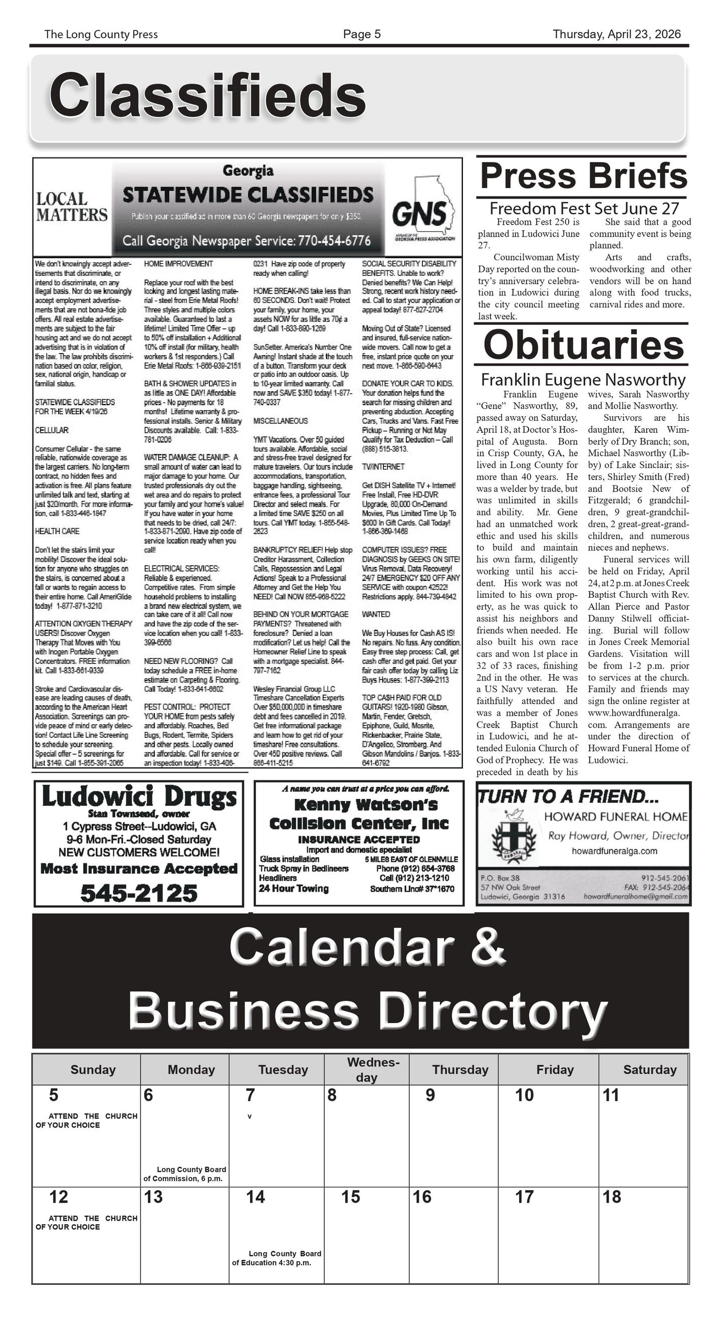 The front page of the long county press newspaper