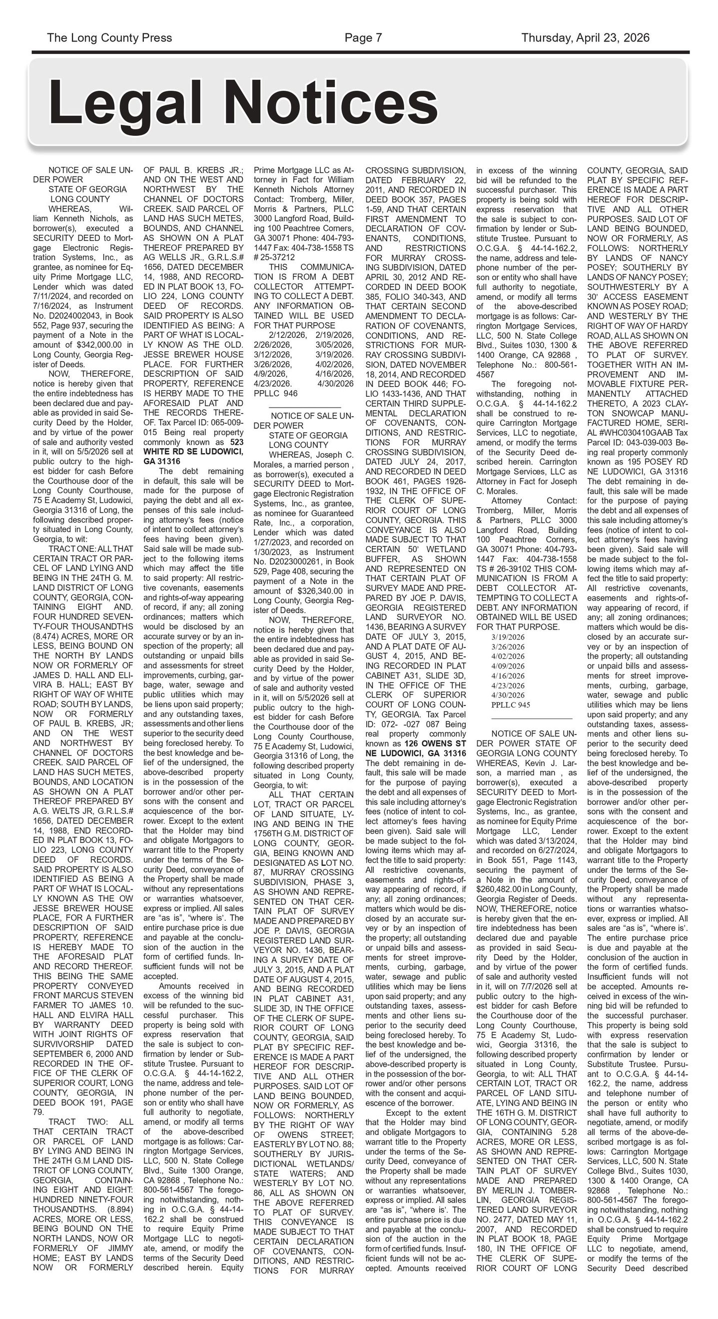 The front page of the long county press newspaper