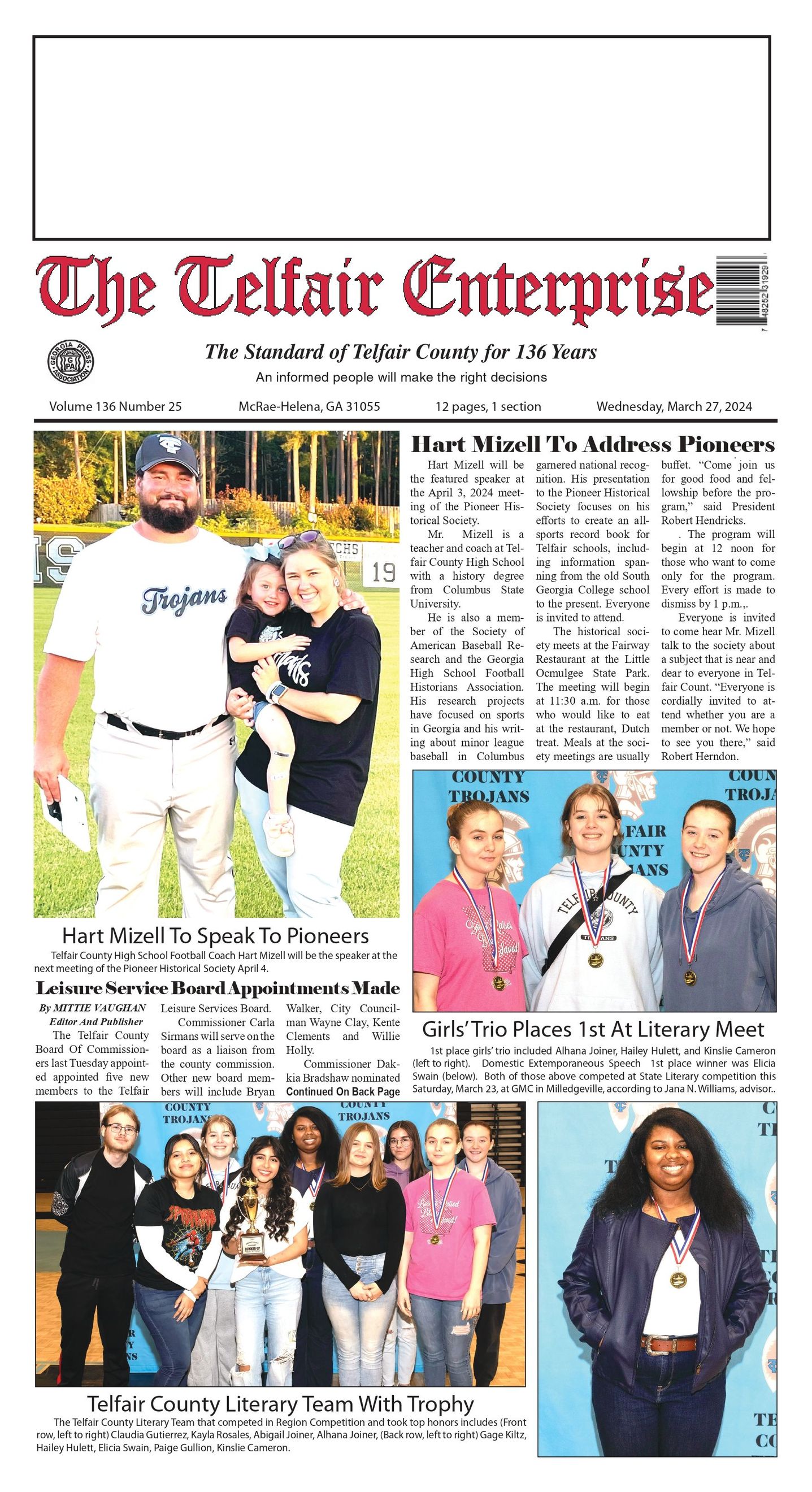 The Telfair Enterprise Jan. 24 Front page