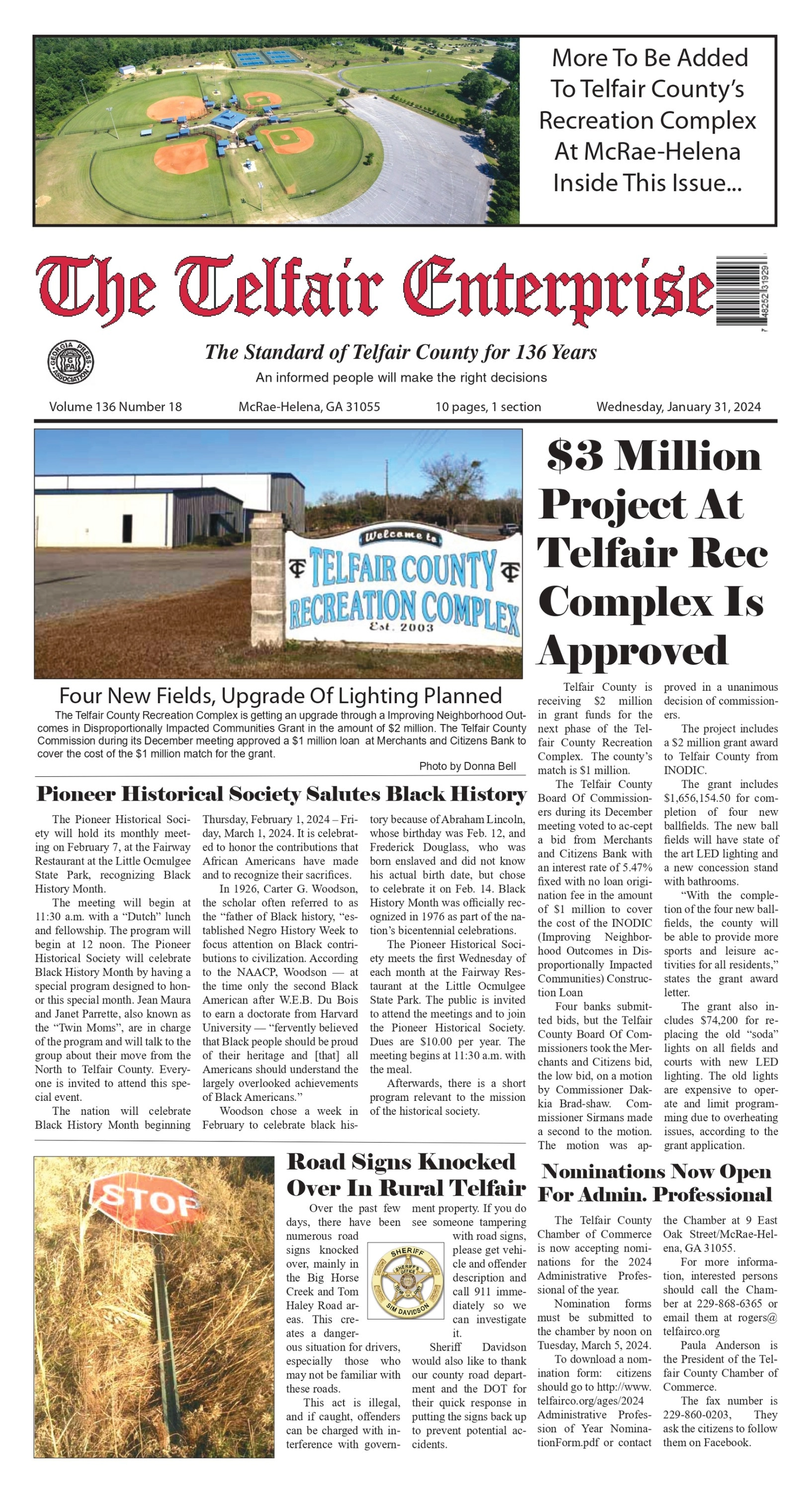 The Telfair Enterprise Jan. 24 Front page