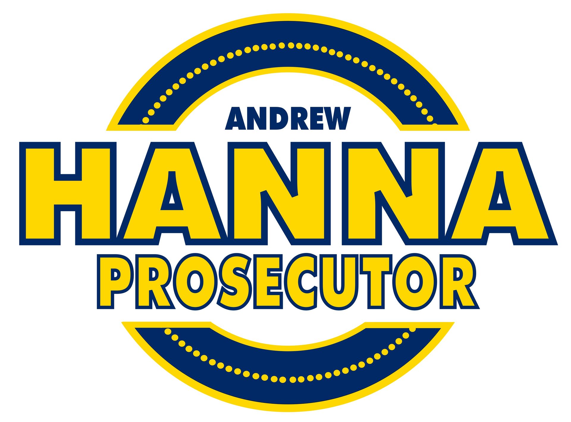 A yellow and blue logo for andrew hanna prosecutor