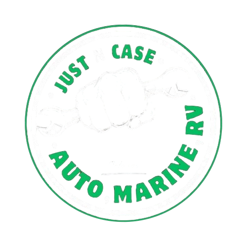 Green circular logo with "JUST CASE AUTO MARINE RV" text around a white cloud design.