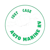 Green circular logo with "JUST CASE AUTO MARINE RV" text around a white cloud design.