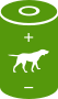 A green cylinder with a dog and a plus sign on it.