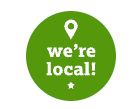 A green circle with the words `` we 're local '' written on it.