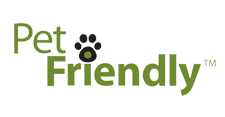 The pet friendly logo has a paw print on it.