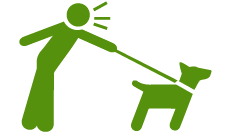 A man is walking a dog on a leash.