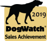 A silhouette of a dog on a yellow background with the words `` dogwatch sales achievement ''.