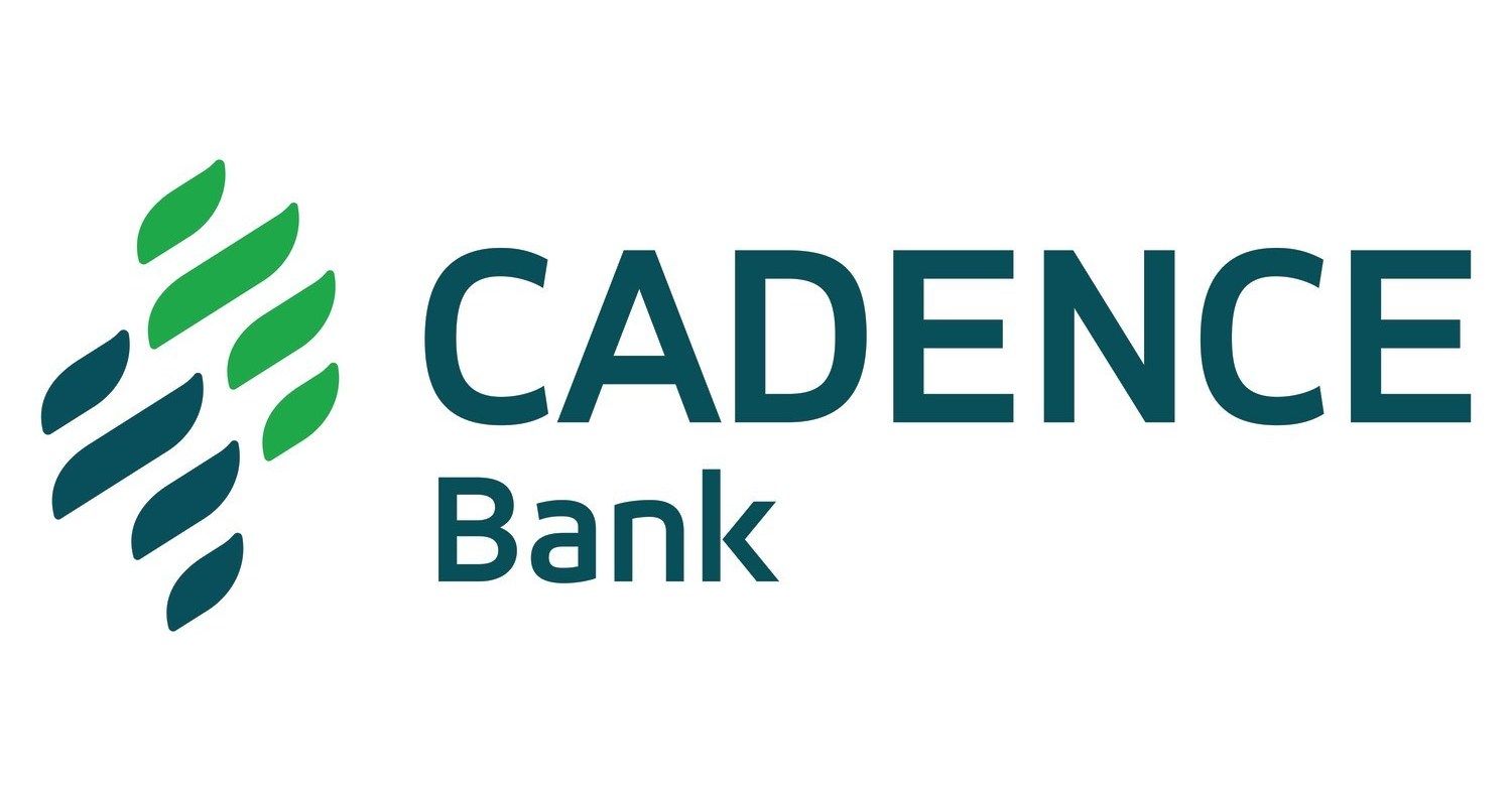 A logo for cadence bank with a green and blue logo on a white background.