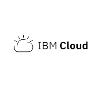 A black and white logo for ibm cloud with a cloud and sun.