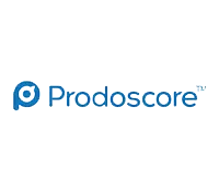 The logo for prodoscore is blue and white on a white background.