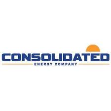 The consolidated energy company logo is blue and orange with a sun in the background.