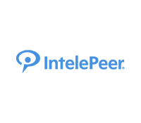 A blue logo for a company called intelepeer.
