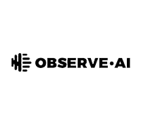 A black and white logo for a company called observe ai.