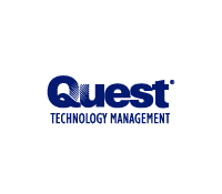 The quest technology management logo is blue and white on a white background.