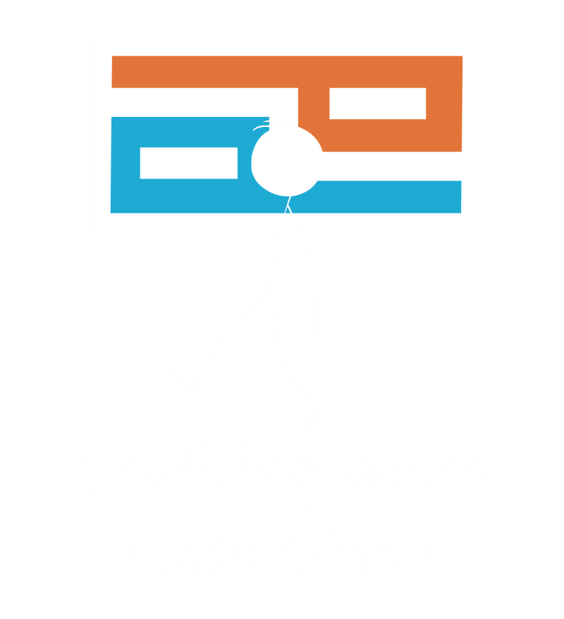 Logo with a blue and orange stylized 