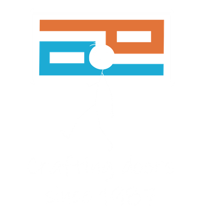 Logo with a blue and orange stylized