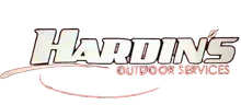 Logo for Hardin's Outdoor Services, with stylized text and a leaf icon.