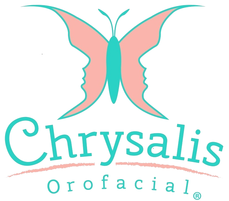 A logo for chrysalis orofacial with a pink butterfly