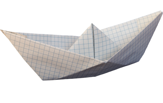 An origami boat made out of graph paper on a white background