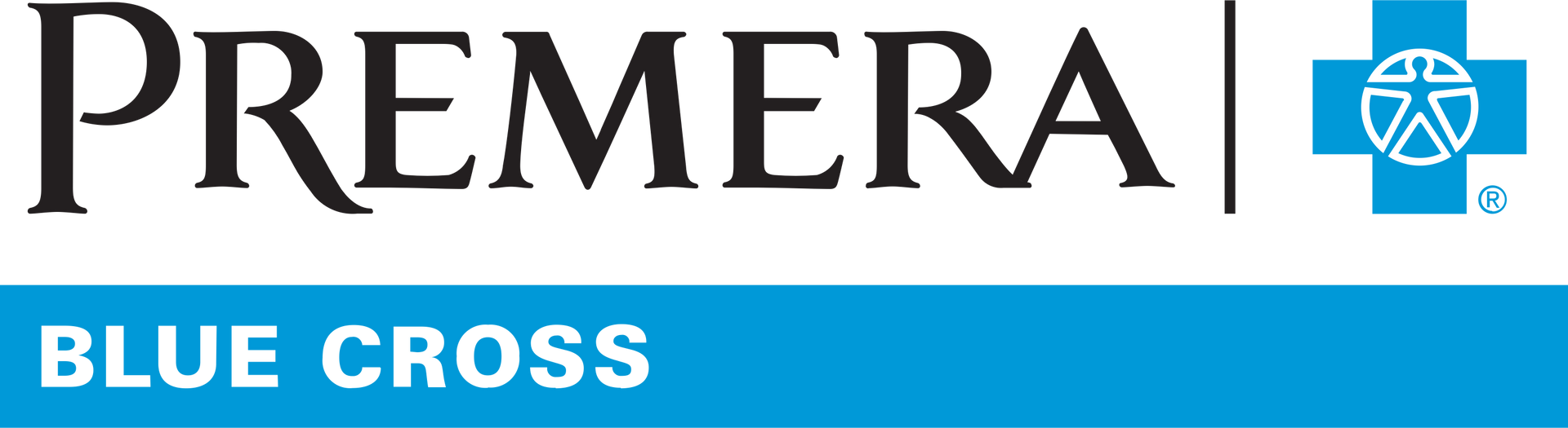 A blue and white logo for premiera blue cross