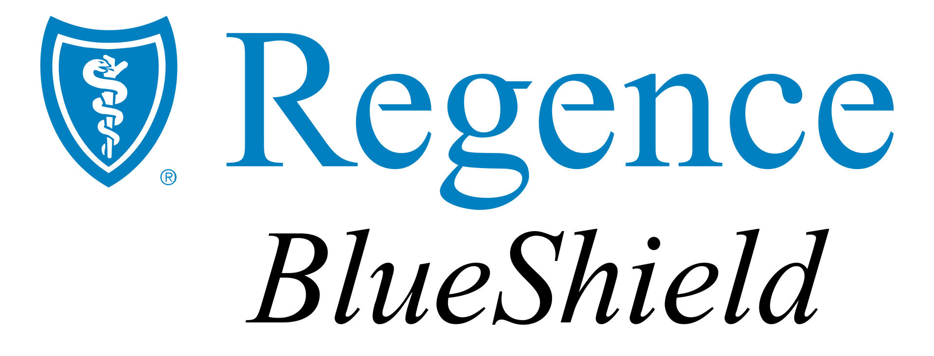 The logo for regence blueshield has a blue shield with a caduceus on it.