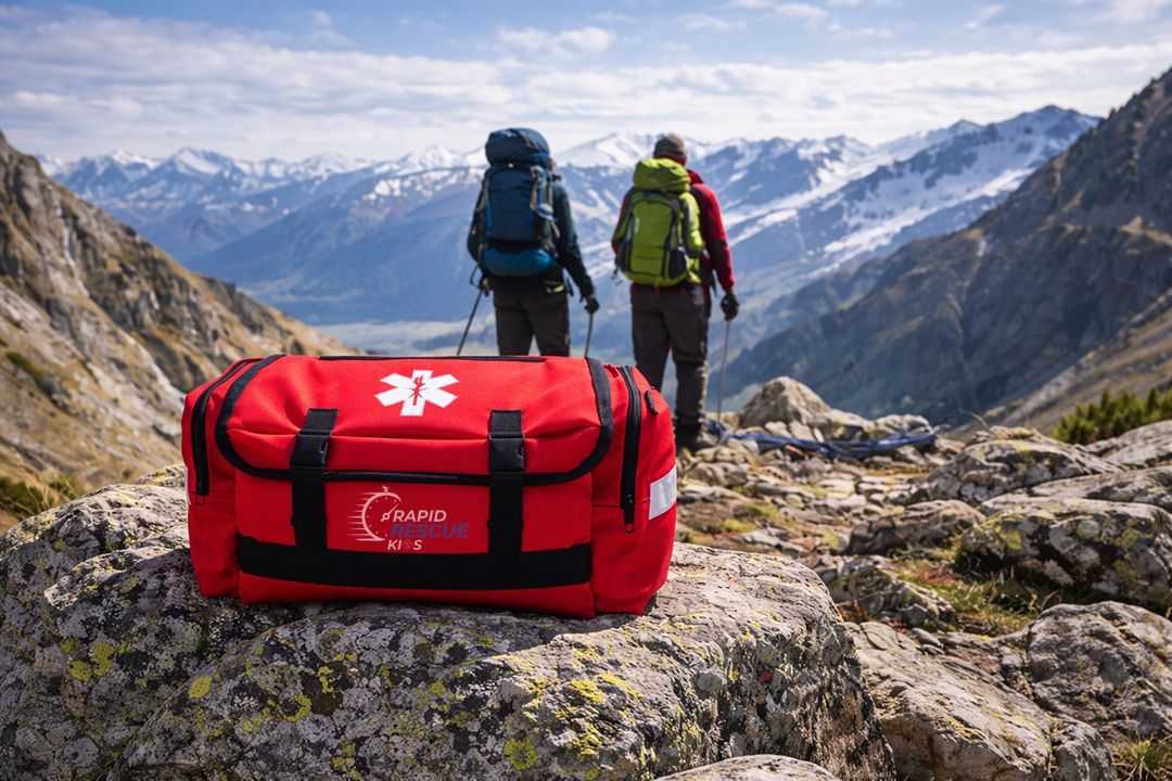Rapid Rescue Kits trauma bag prepared for backcountry hiking emergency response in remote trail environment