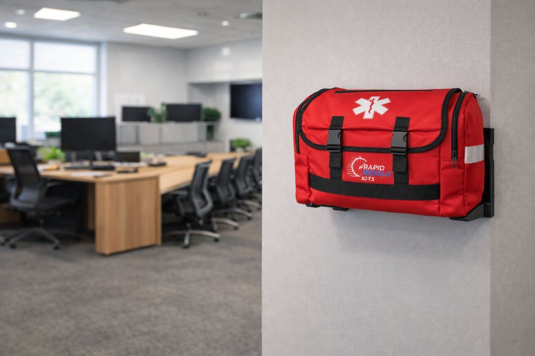 Rapid Rescue Kits emergency trauma kit mounted in corporate office for professional workplace safety