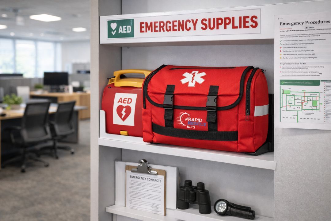 Rapid Rescue Kits emergency bag stored at office safety station for immediate emergency access