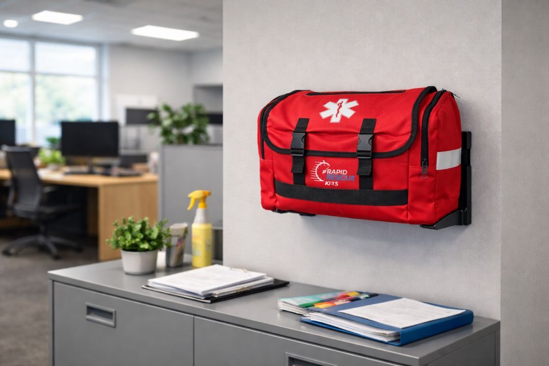 Rapid Rescue Kits emergency response bag placed in accessible office location for business safety readiness