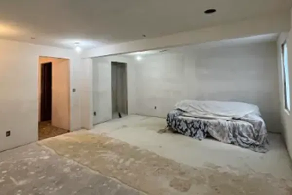 There is a couch in the middle of the room.