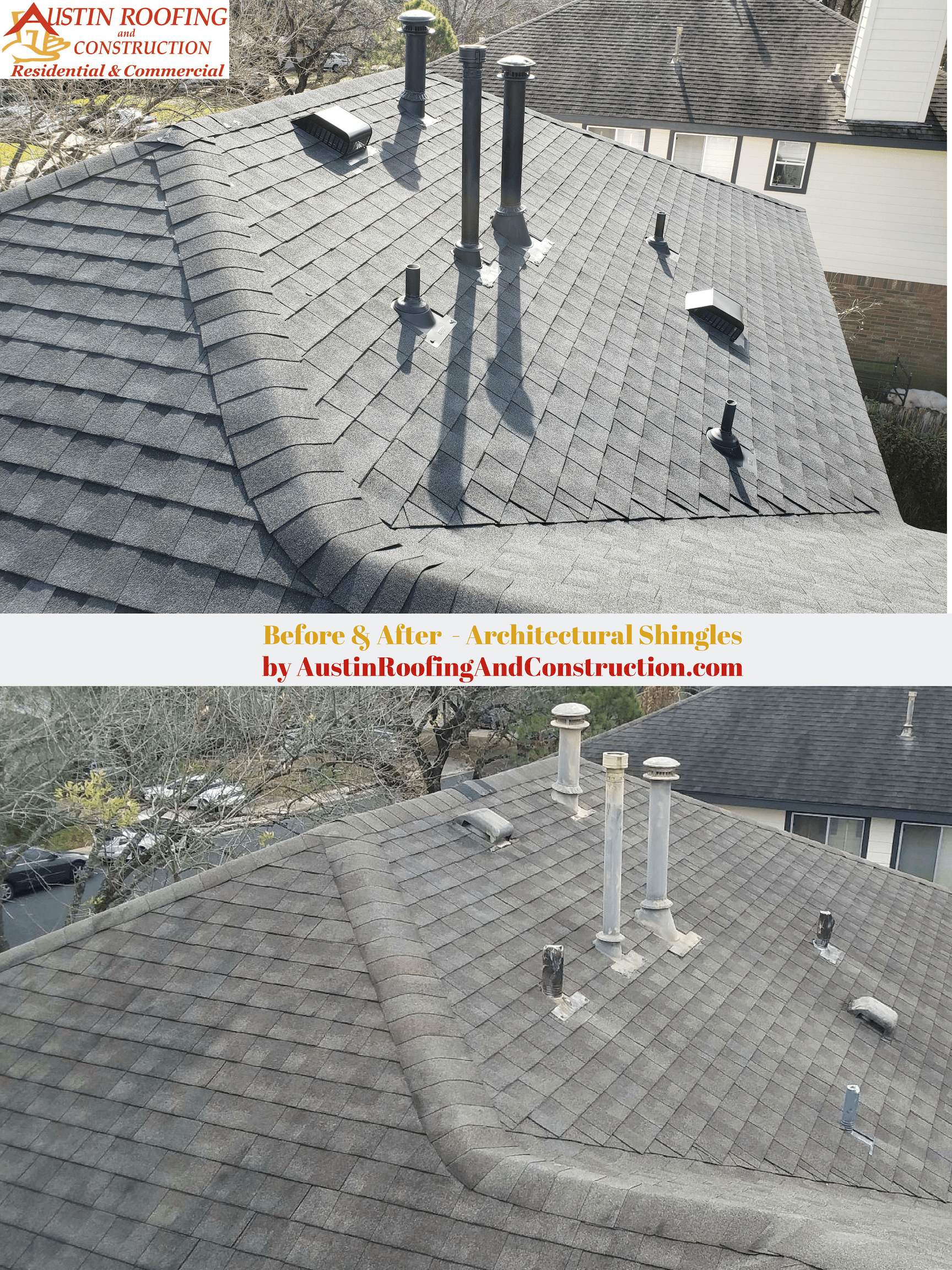 Before & After Architectural Shingles by Austin Roofing and Construction