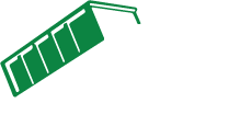 Green recycling container with angled top and opening lever.