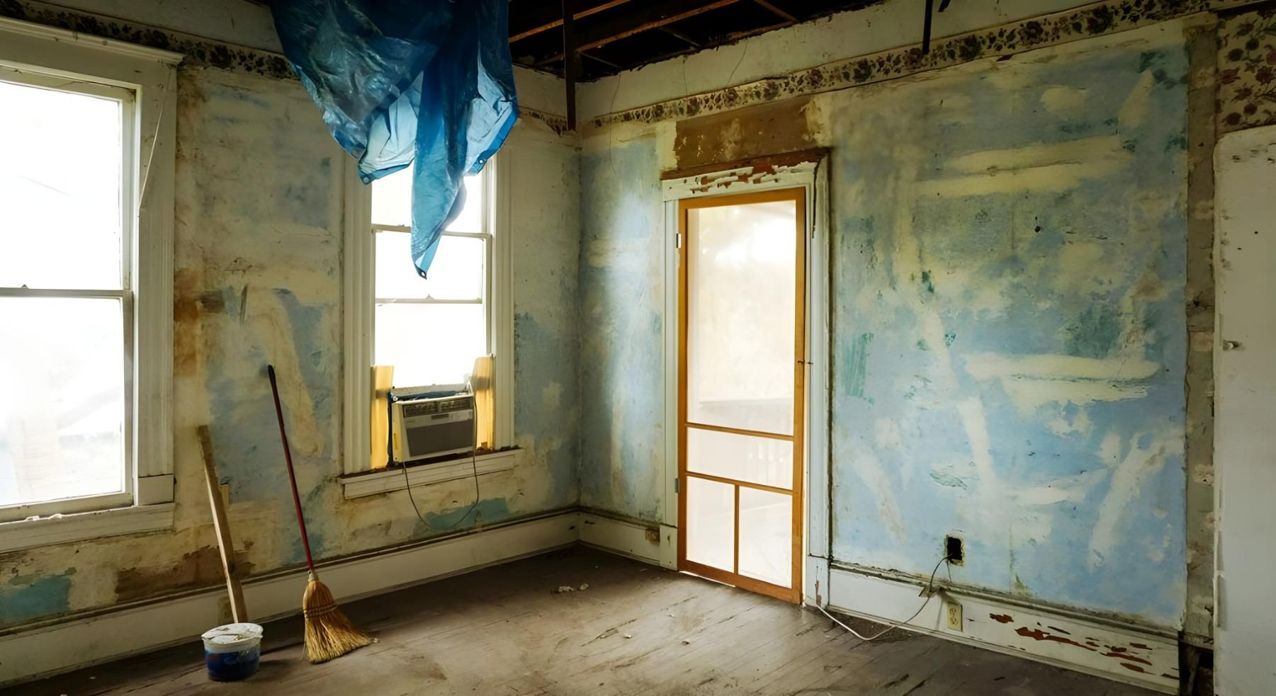 An Empty Room With a Broom and Mop in It — Husky Demolition In Heatherbrae, NSW