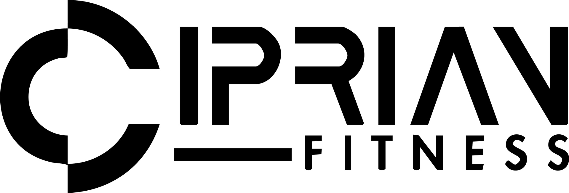 The logo for ciprian fitness is black and white and looks like a stencil.