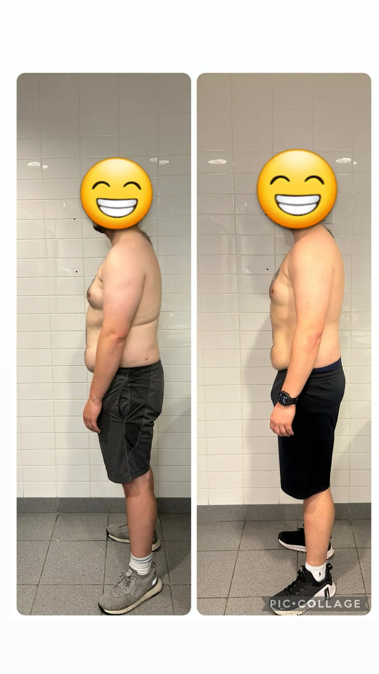 A before and after picture of a man.