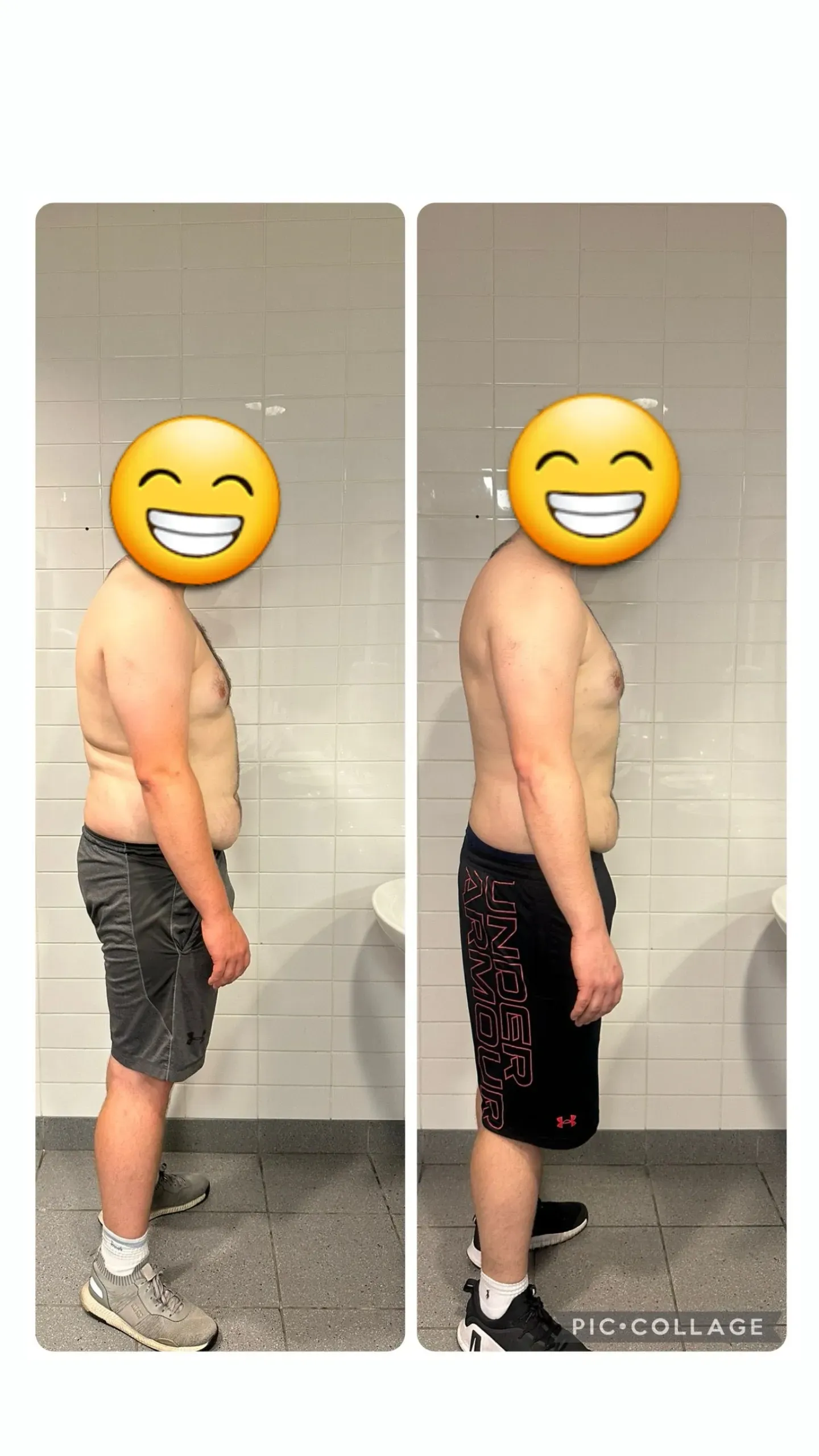 A before and after picture of a man.