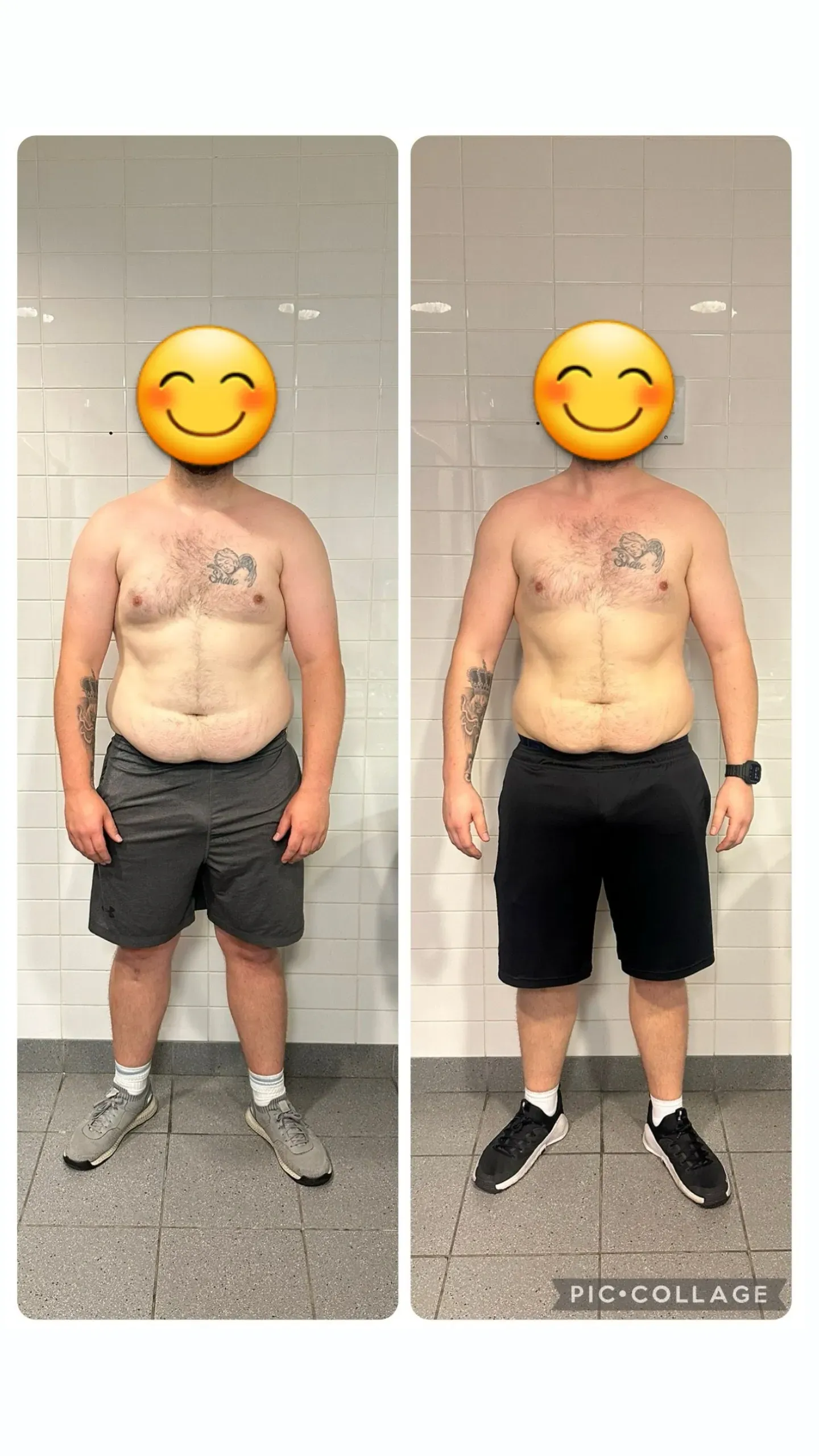 A before and after picture of a man.