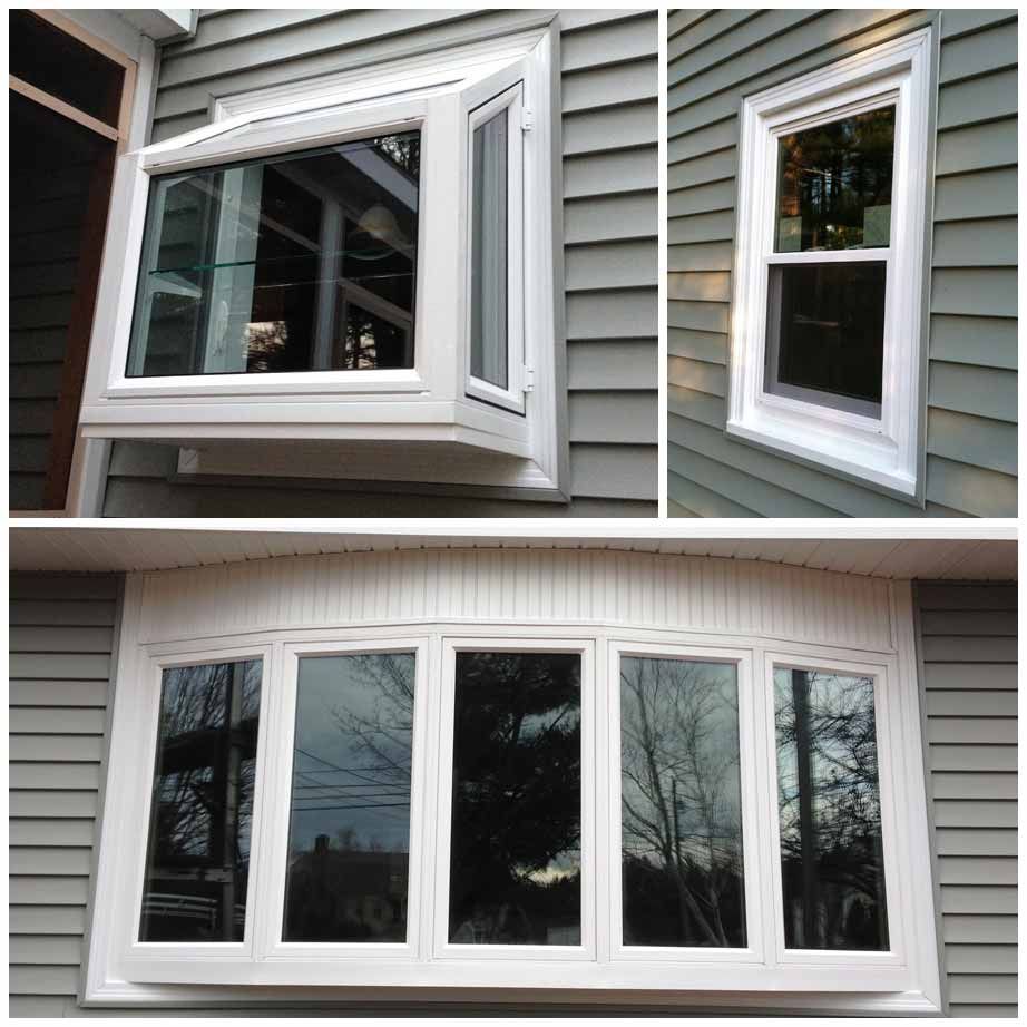 A collage of three pictures of a window on a house