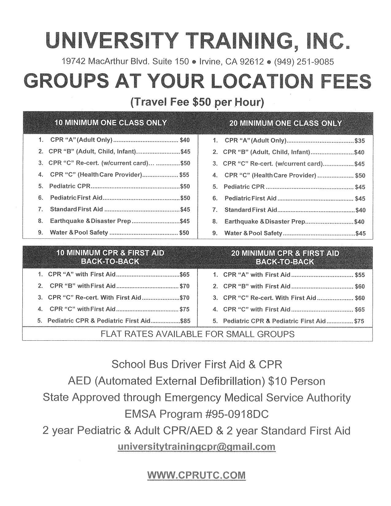 CPR & First Aid Brochure — Irvine,CA — University Training Center Inc