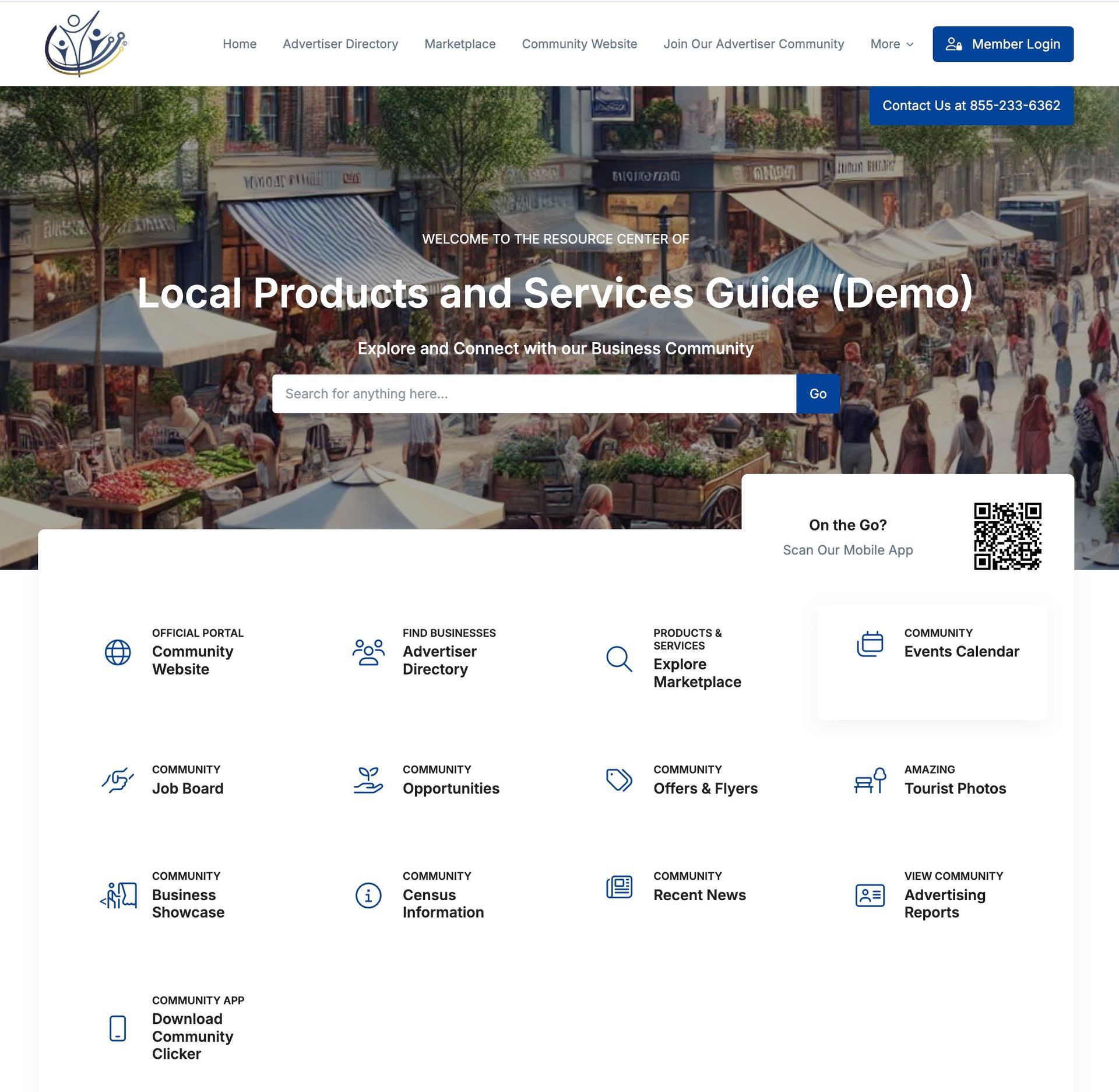 A screenshot of the local products and services guide website.