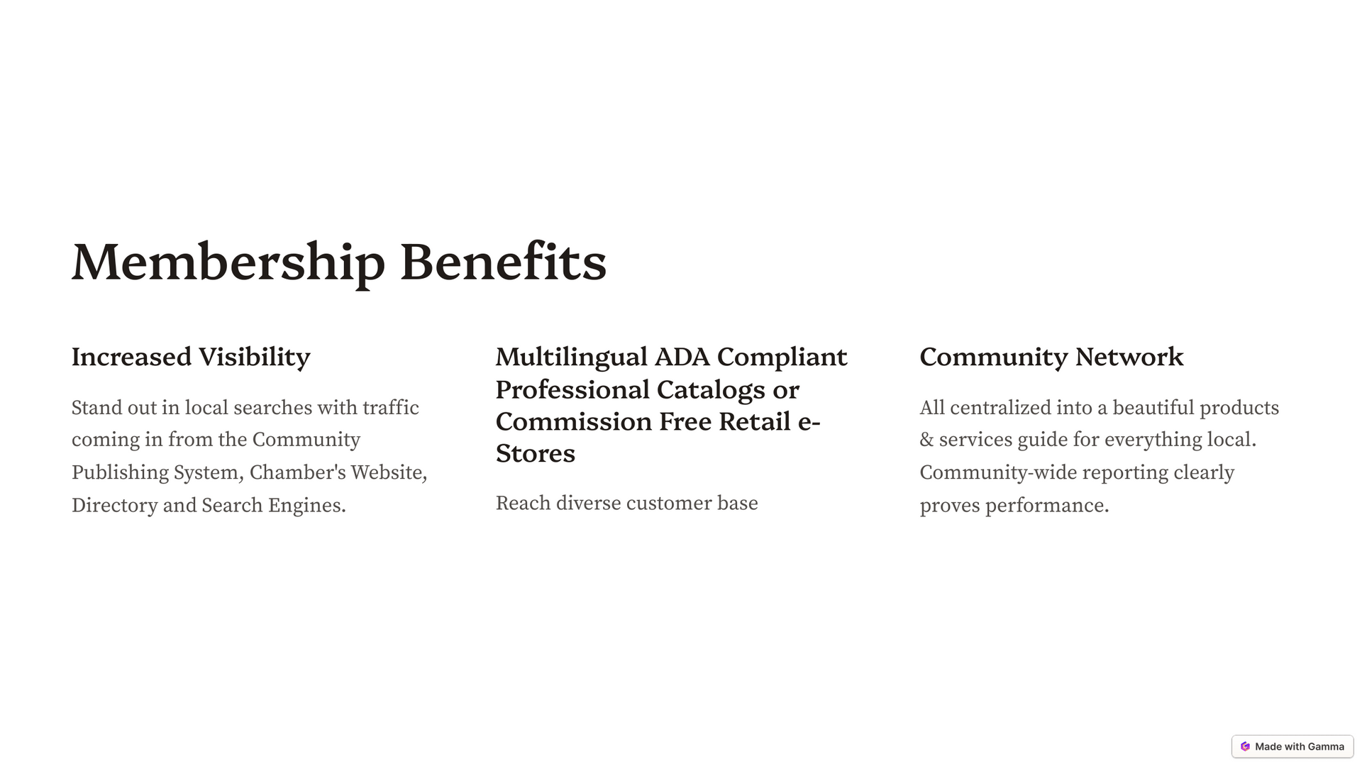 A white page with the words `` membership benefits '' on it.