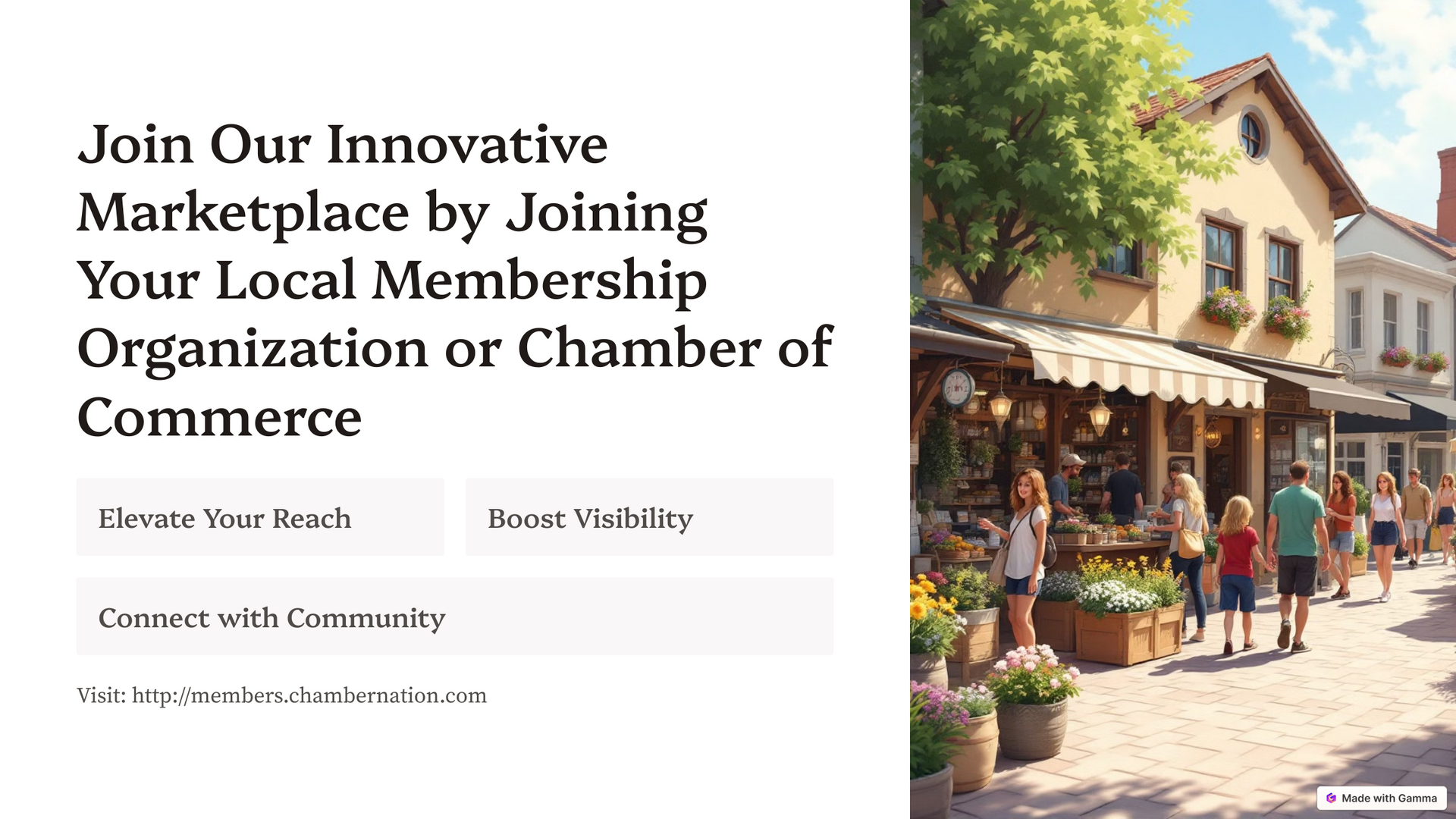 A sign that says `` join our innovative marketplace by joining your local membership organization or chamber of commerce ''