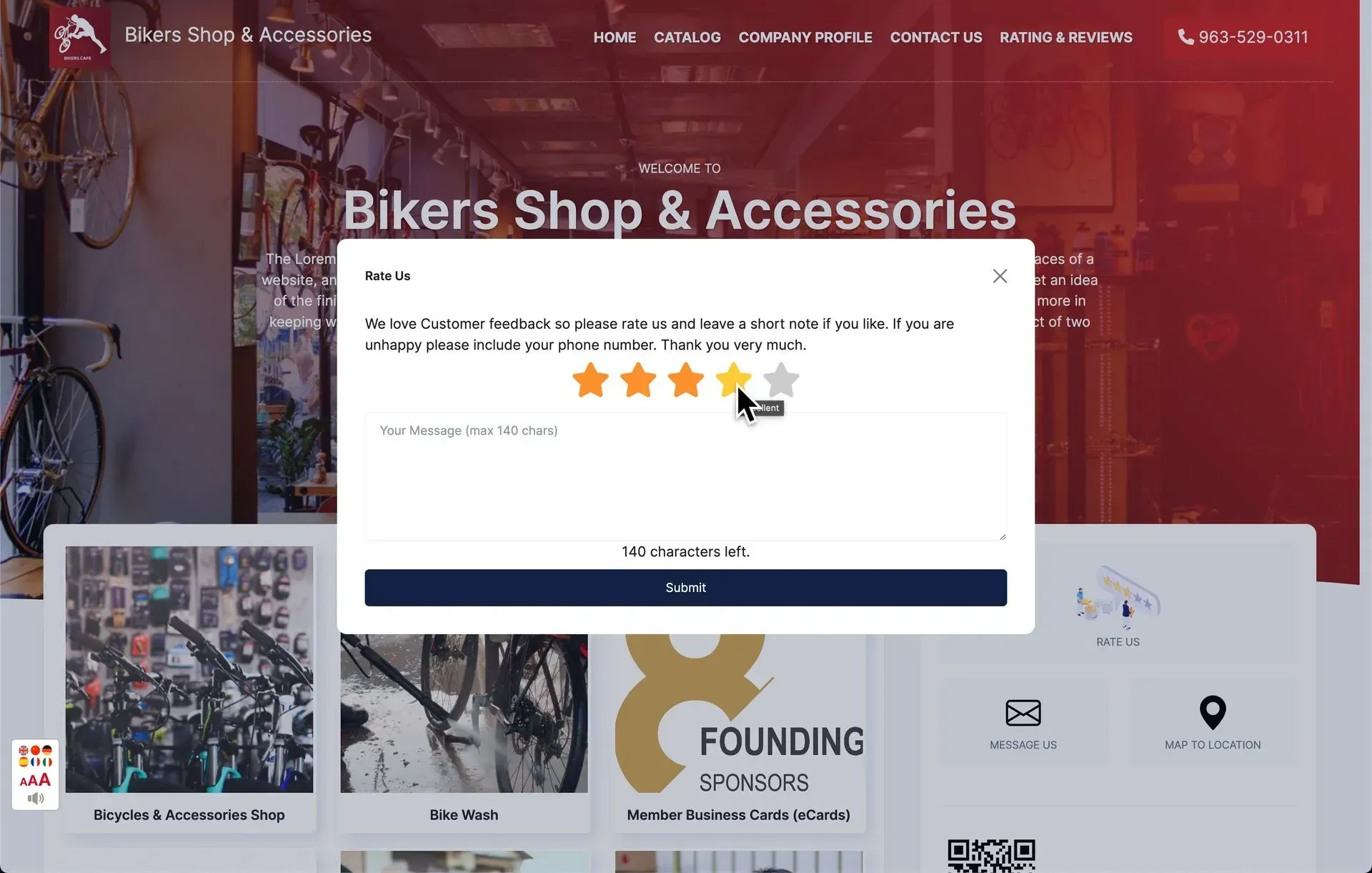 A screenshot of a website for bikers shop and accessories